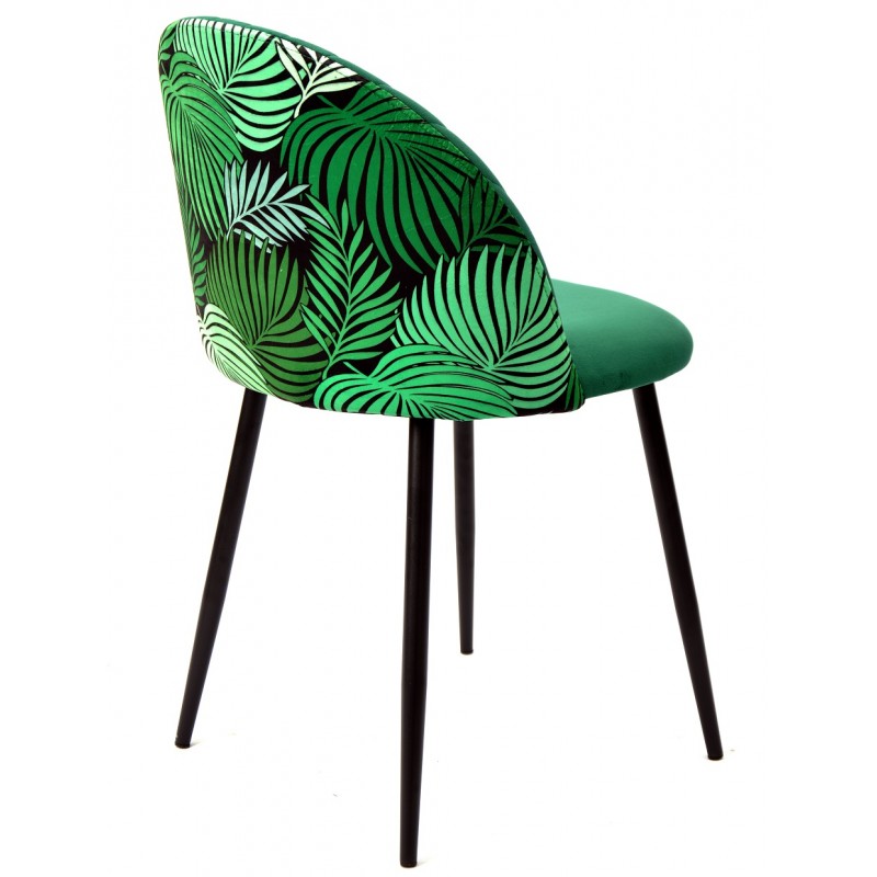 Conjunto 4 Cadeiras FLORAL, metal, tecido veludo verde com costas florais combinando