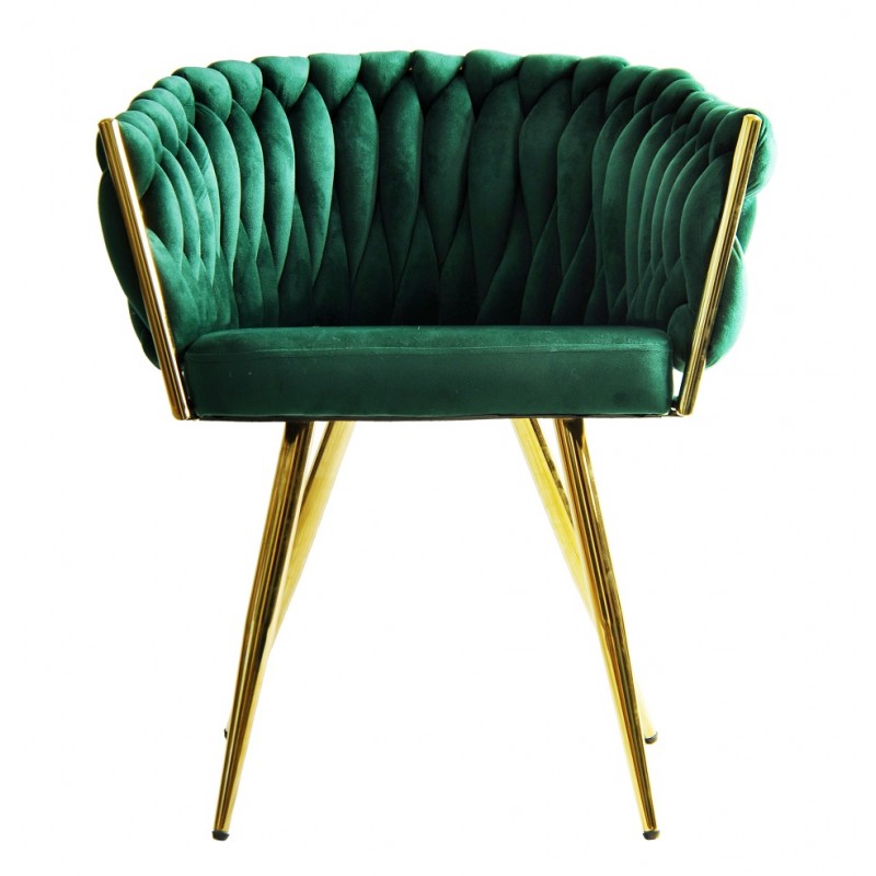 Conjunto 2 Cadeirões KING, metal dourado, tecido veludo verde escuro