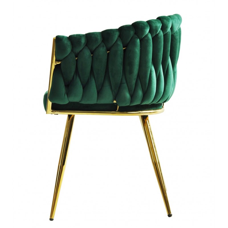 Conjunto 2 Cadeirões KING, metal dourado, tecido veludo verde escuro