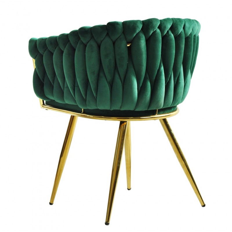 Conjunto 2 Cadeirões KING, metal dourado, tecido veludo verde escuro